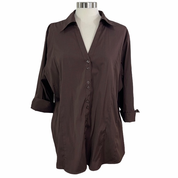 Ashley Stewart Tops - Ashley Stewart Brown Button Front 3/4 Sleeve Top